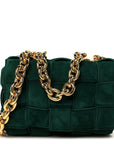 Suede Maxi Intrecciato Padded Chain Cassette Crossbody Bag Emerald Green