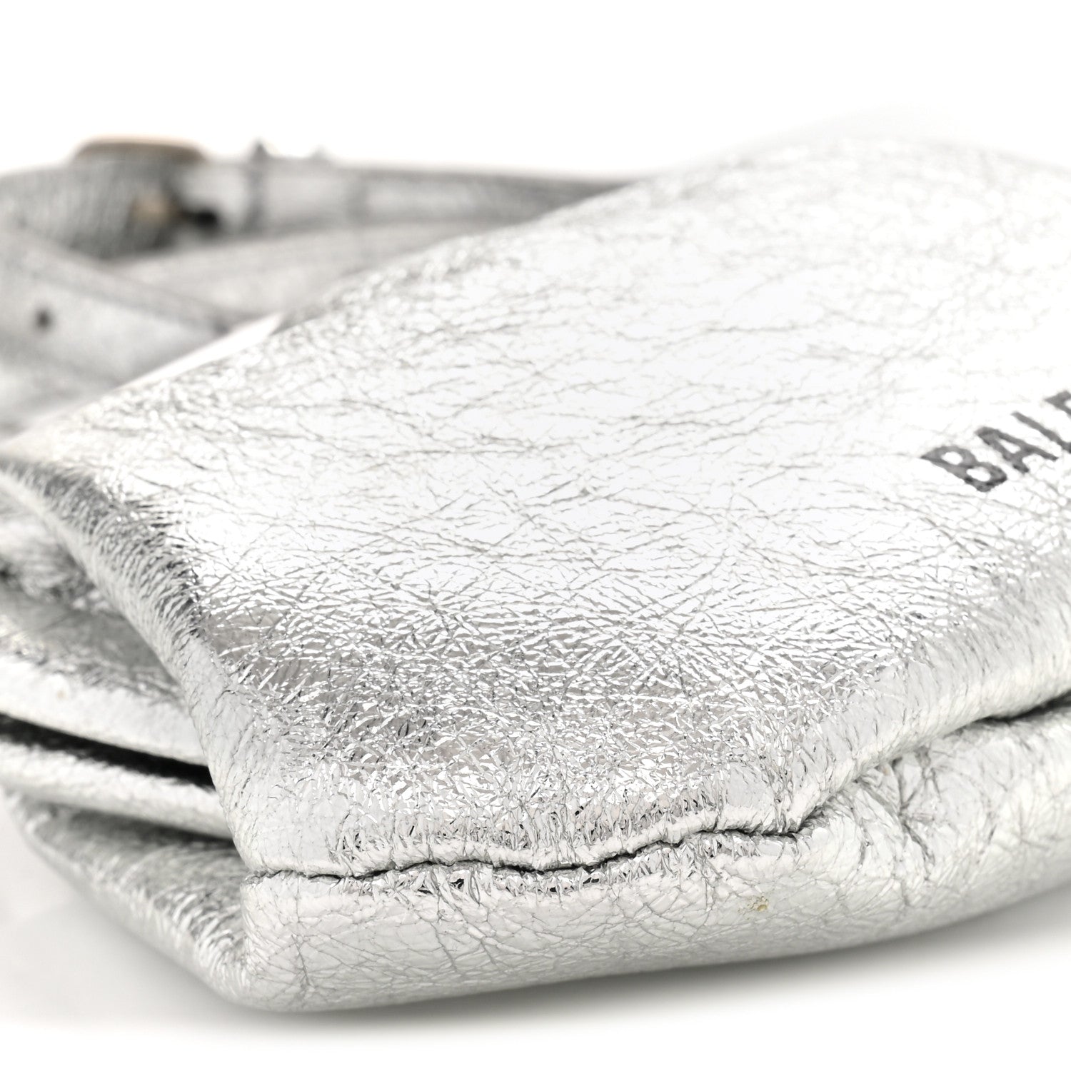 Metallic Textured Calfskin Logo Cloud Coin Purse With Strap Silver