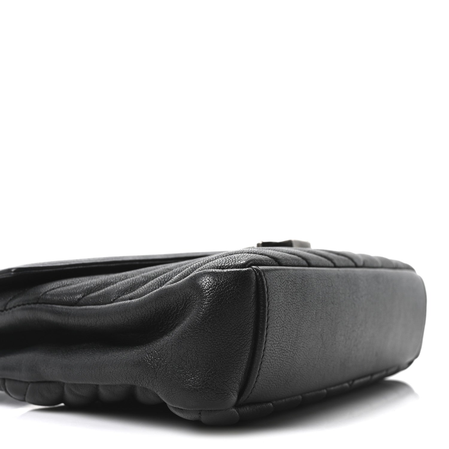 Sheepskin Matelasse Chevron Monogram Medium College Bag Black