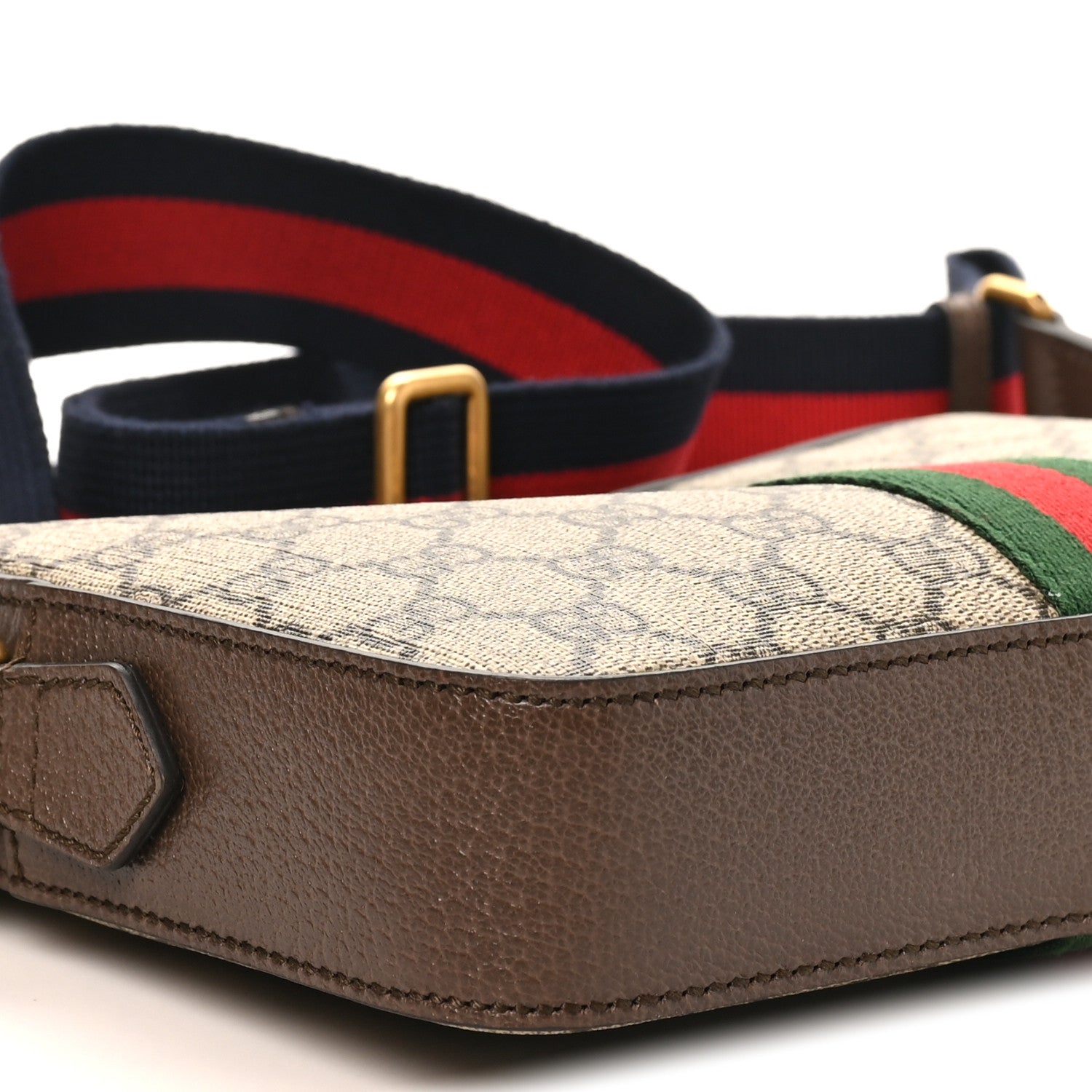 GG Supreme Monogram Textured Dollar Calfskin Web Ophidia Wristlet Shoulder Bag Beige Ebony New Acero