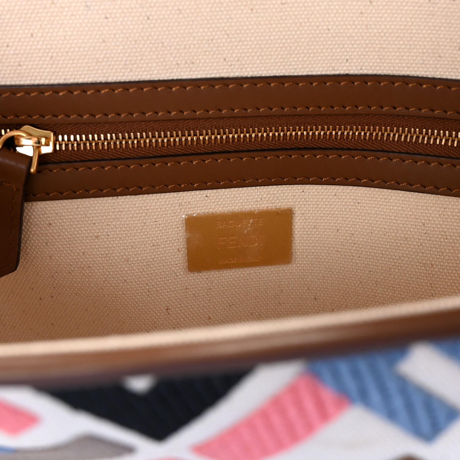 Canvas Ricamo Vitello King FF Multicolor Embroidered Baguette Grezzo Multicolor Gianduia