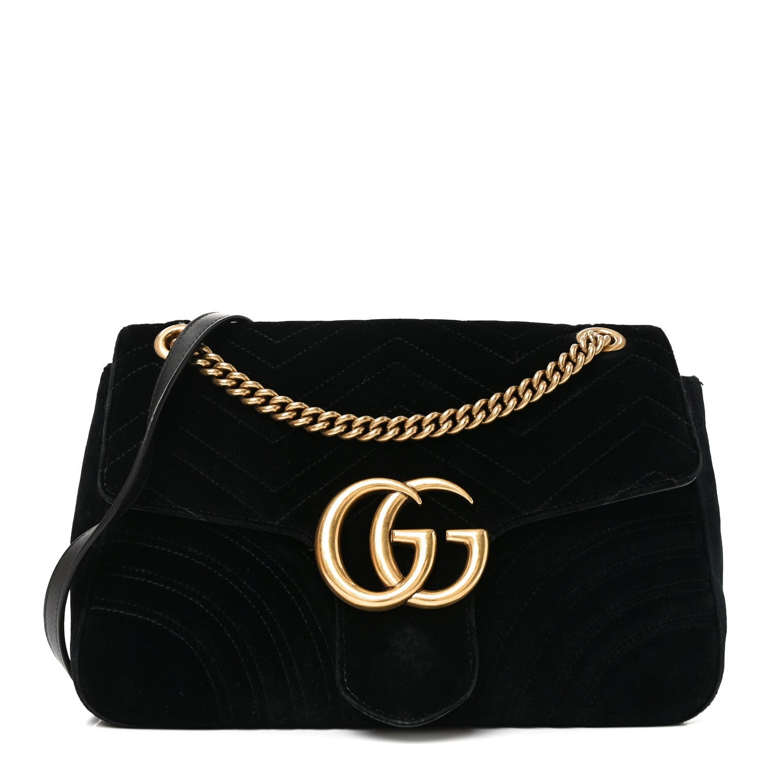 Velvet Matelasse Medium GG Marmont Shoulder Bag Black