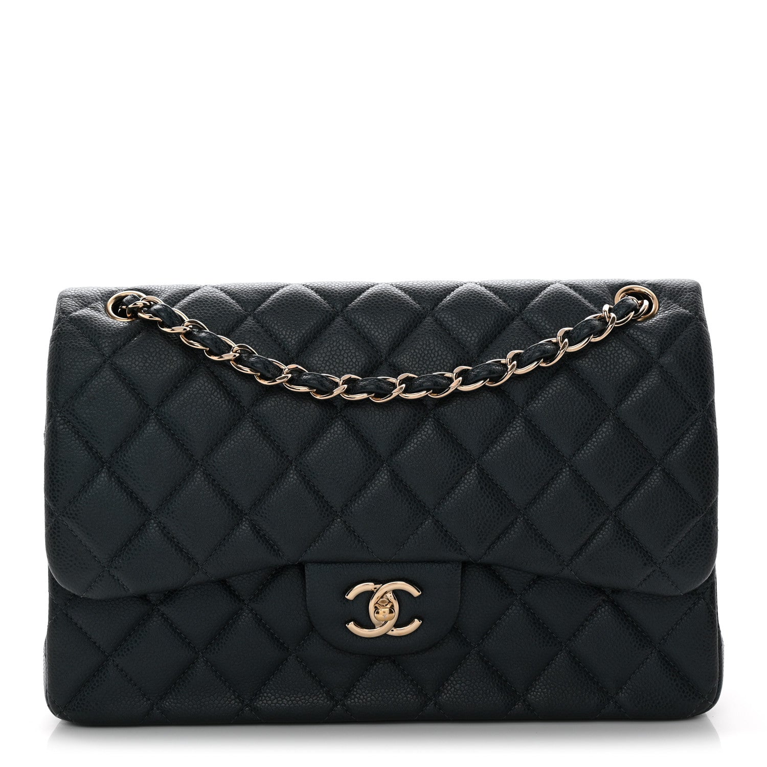 Metallic Caviar Quilted Jumbo Double Flap Dark Blue
