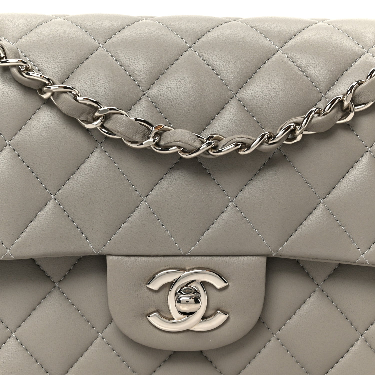Lambskin Quilted Small Double Flap Grey