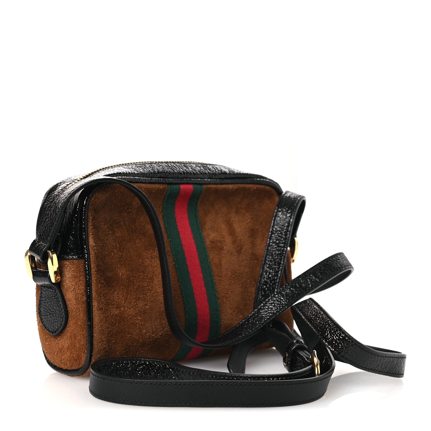 Suede Patent Web Mini Ophidia Shoulder Bag Nocciola Black