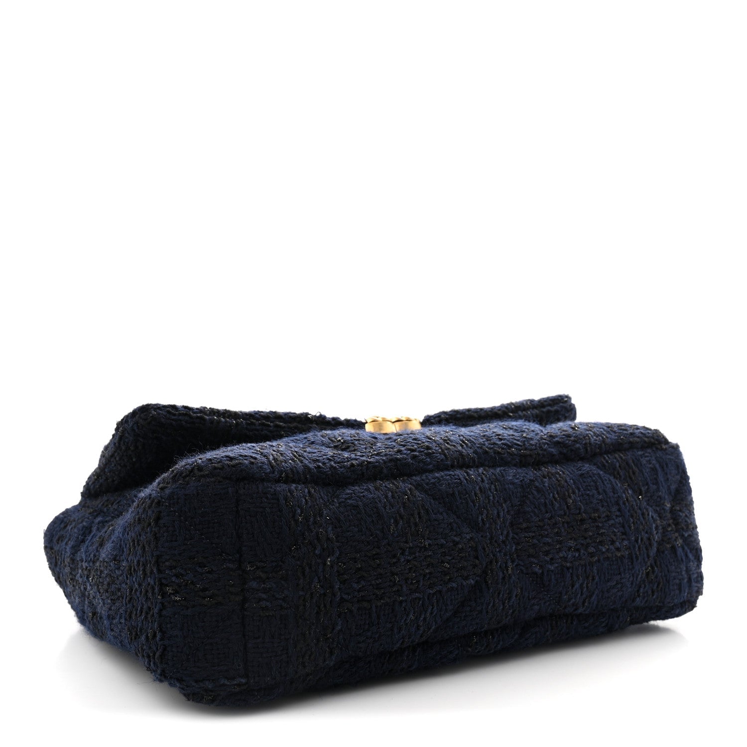 Tweed Quilted Large CHNL 19 Flap Navy Blue