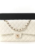 Caviar Quilted Medium Double Flap White