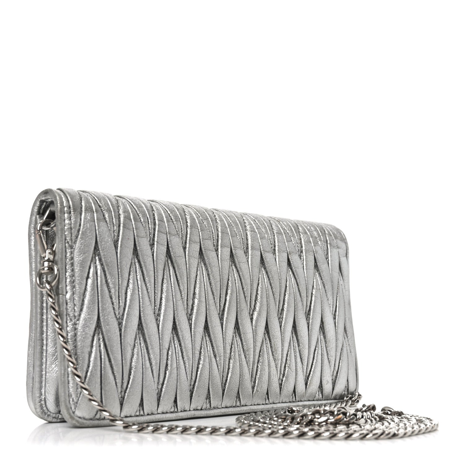 Metallic Nappa Matelasse Chain Crossbody Silver