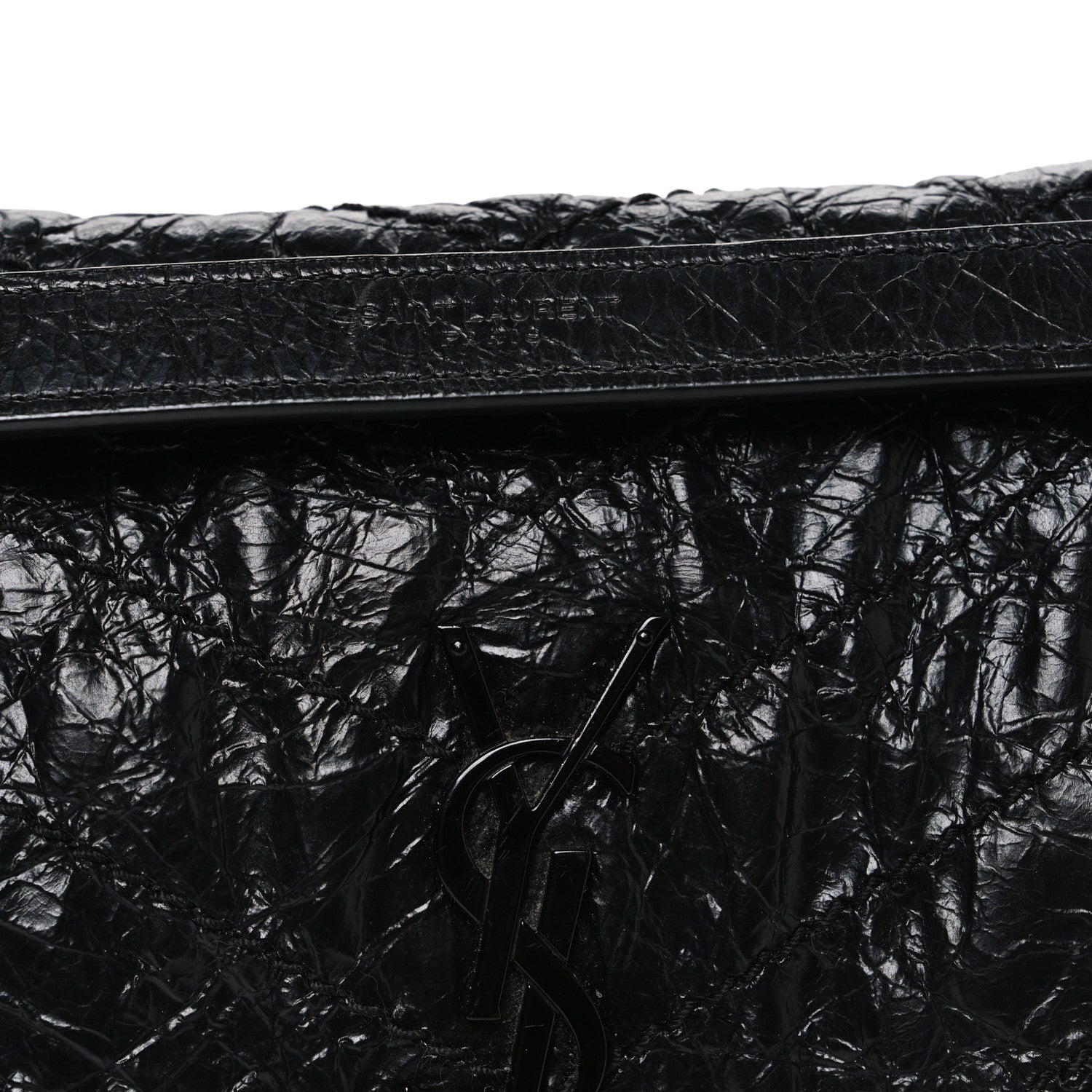 Crinkled Calfskin Matelasse Monogram Baby Niki Chain Satchel Black