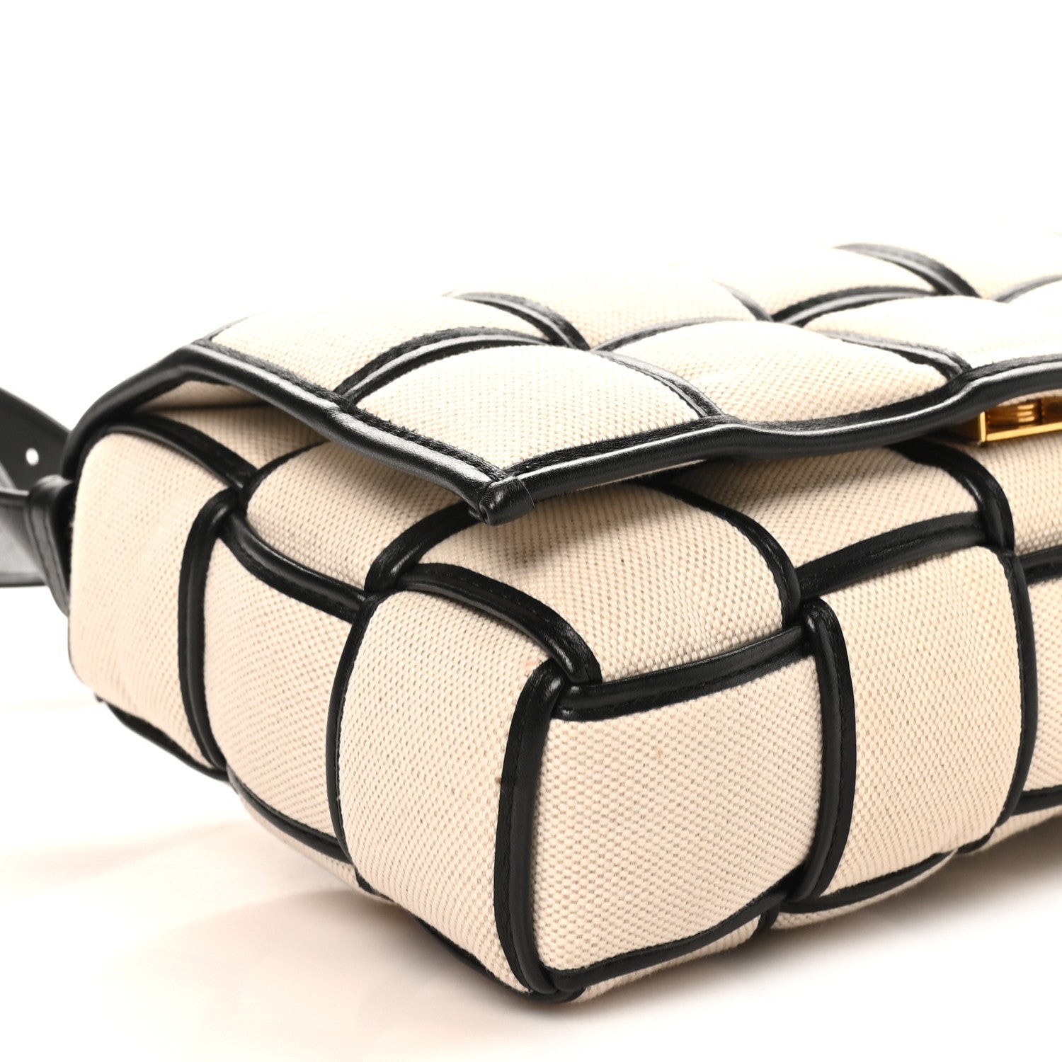 Canvas Intrecciato Padded Cassette Crossbody Bag Natural Black