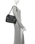 Crinkled Calfskin Matelasse Monogram Medium Niki Chain Satchel Black