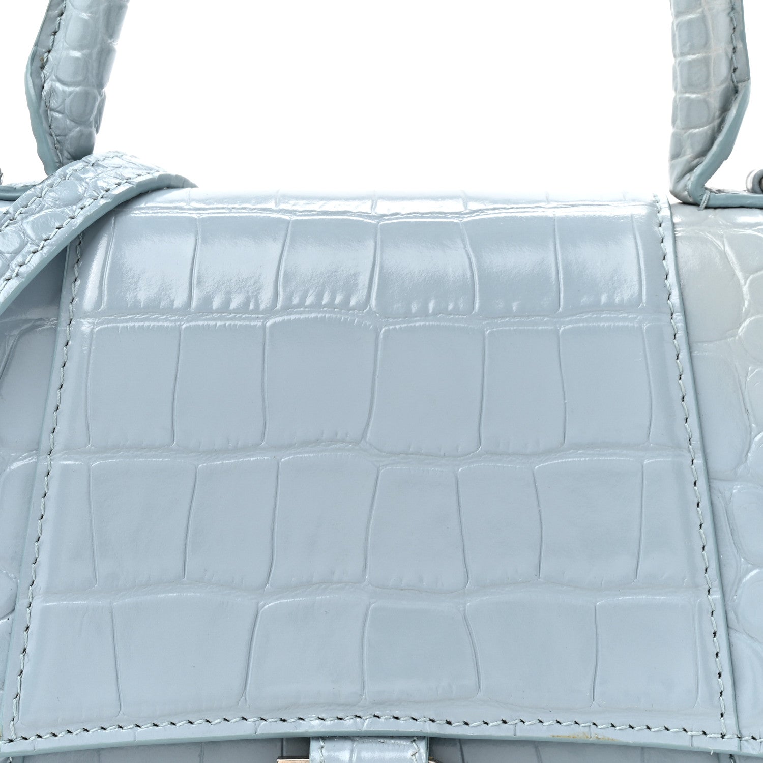 Shiny Calfskin Crocodile Embossed Small Hourglass Top Handle Bag Blue Grey