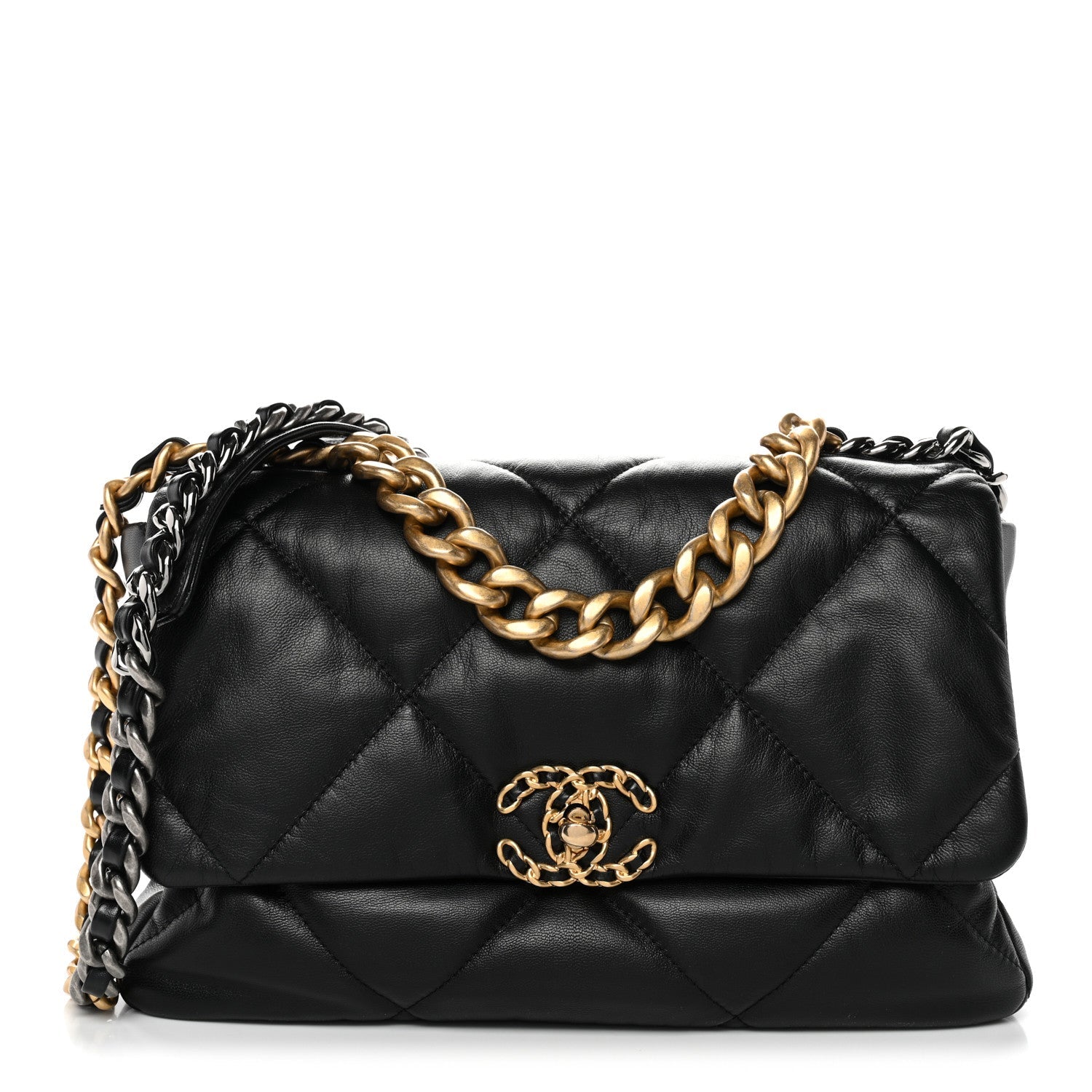 Goatskin Quilted Large CHNL 19 Flap Black