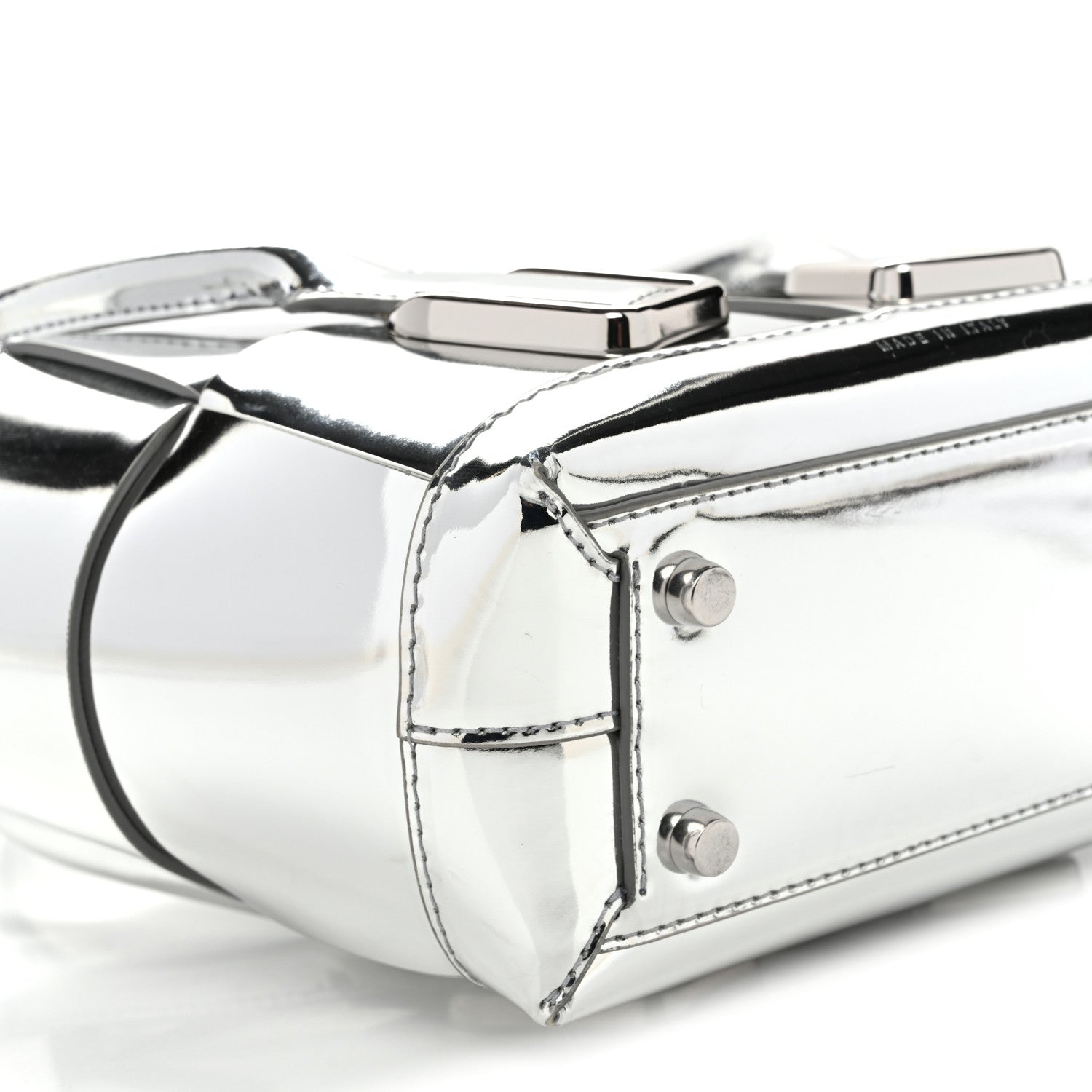 Mirror Laminated Nappa Maxi Intrecciato Mini Arco  Silver