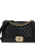 Lambskin Chevron Quilted Medium Boy Flap Black