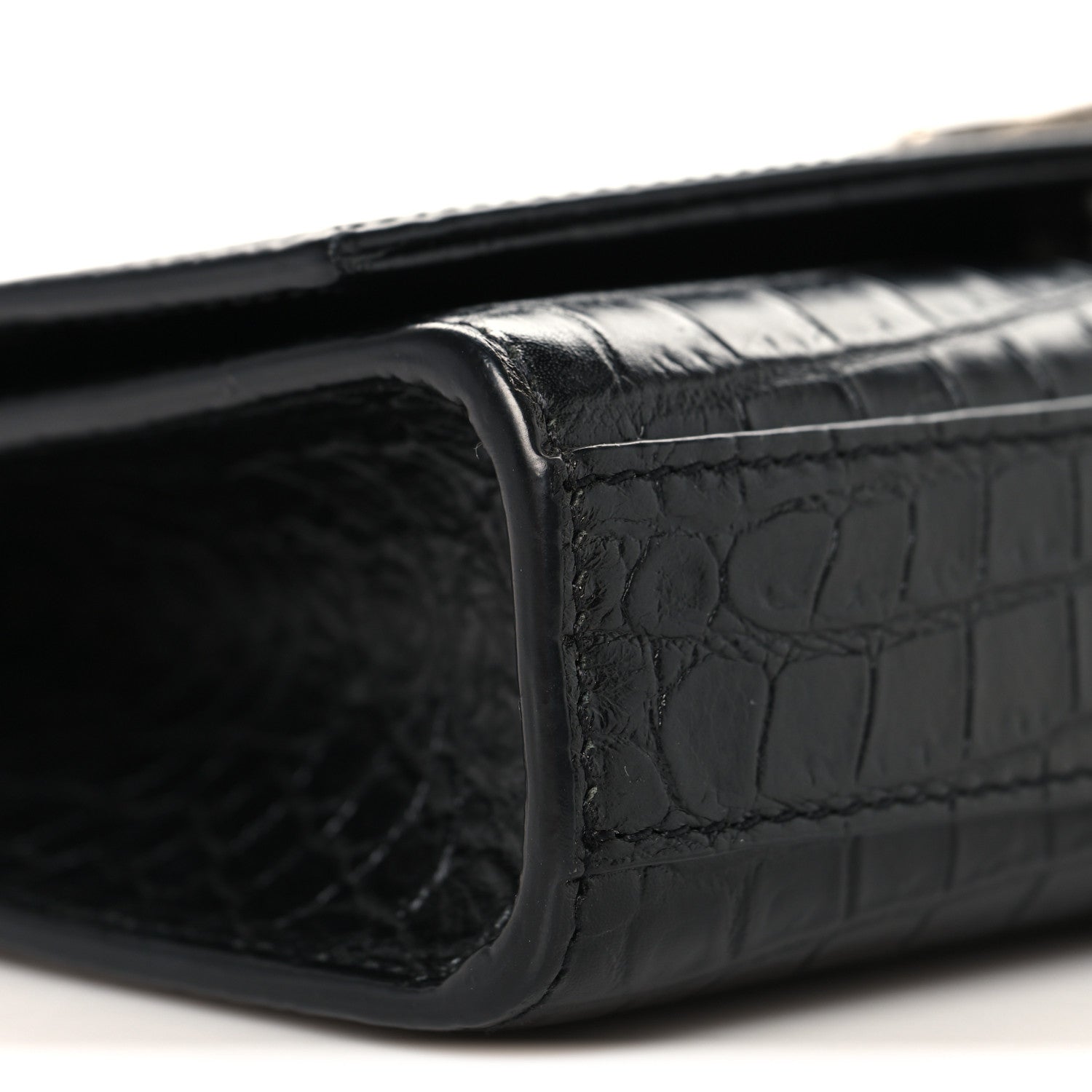 Calfskin Crocodile Embossed Small Classic Monogram Kate Tassel Satchel Black