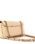 Raffia Elaphe Matelasse Small GG Marmont Shoulder Bag Natural Cream Brown