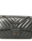 Metallic Aged Calfskin Chevron Quilted 2.55 Reissue Mini Flap Grey