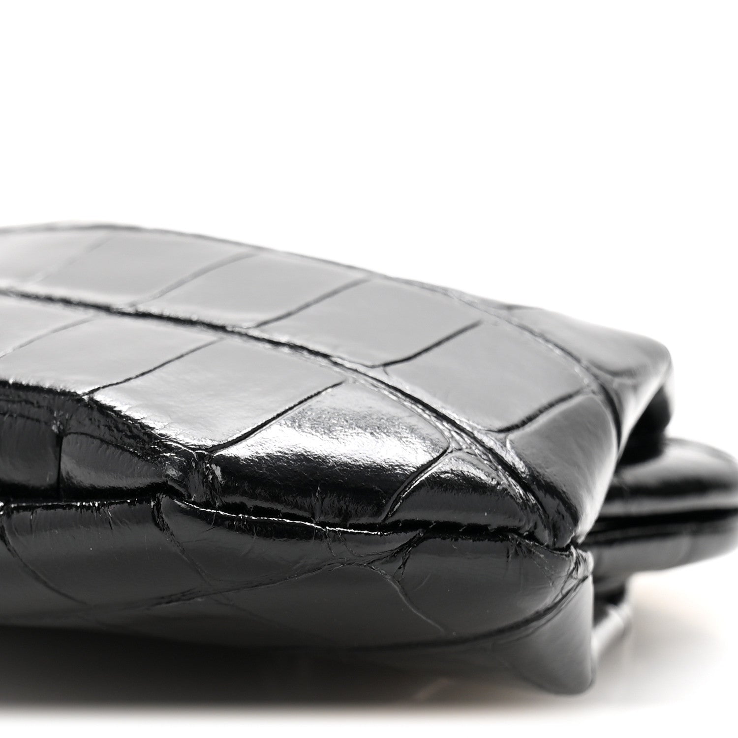Shiny Supple Calfskin Logo Crocodile Embossed Cloud Coin Purse Black White