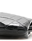 Shiny Supple Calfskin Logo Crocodile Embossed Cloud Coin Purse Black White