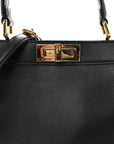 Vitello Seta Shiny Nappa Medium Peekaboo I SEE U Satchel Black Light Rose