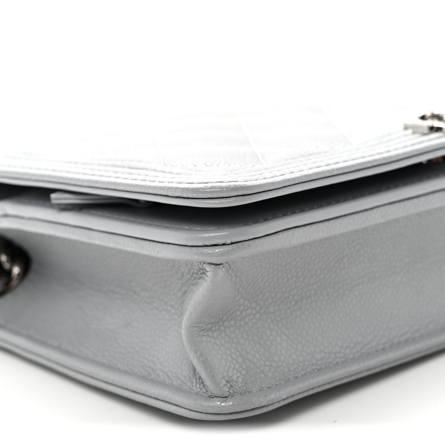 Caviar Quilted Boy Wallet On Chain WOC Grey