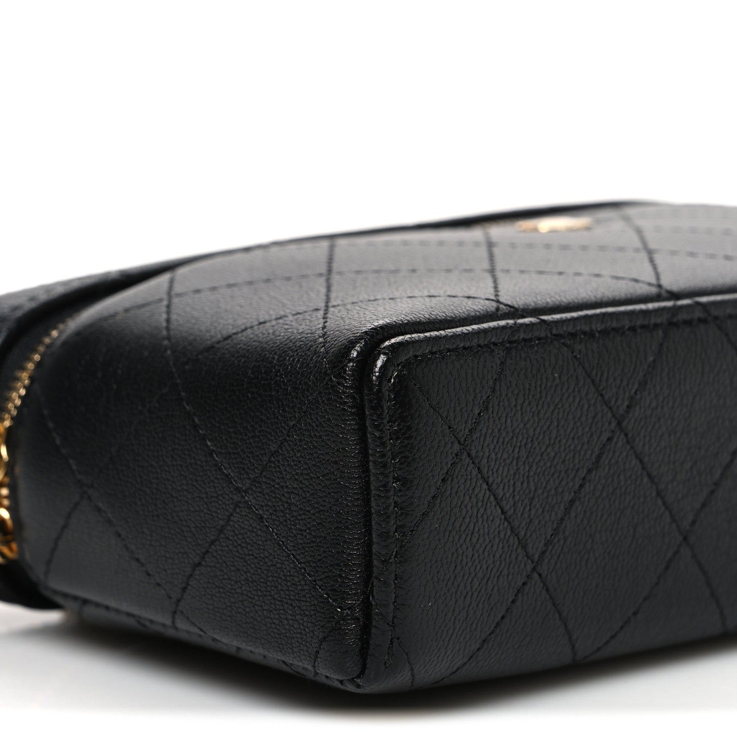 Goatskin Quilted Top Handle Slim Vanity With Chain Black