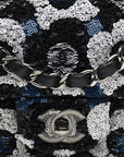 Satin Sequin Embellished Flower Mini Rectangular Flap Black White Blue