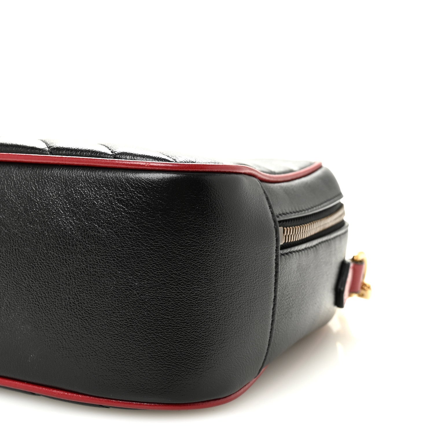 Vintage Effect Calfskin Matelasse Diagonal Small Torchon GG Marmont Bamboo Top Handle Shoulder Bag Black Romantic Cherry