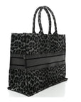 Canvas Mizza Embroidered Large Leopard Book Tote Grey