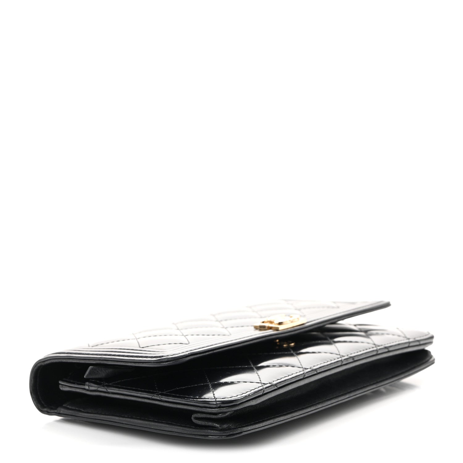 Glazed Calfskin Quilted Boy Wallet On Chain WOC Black