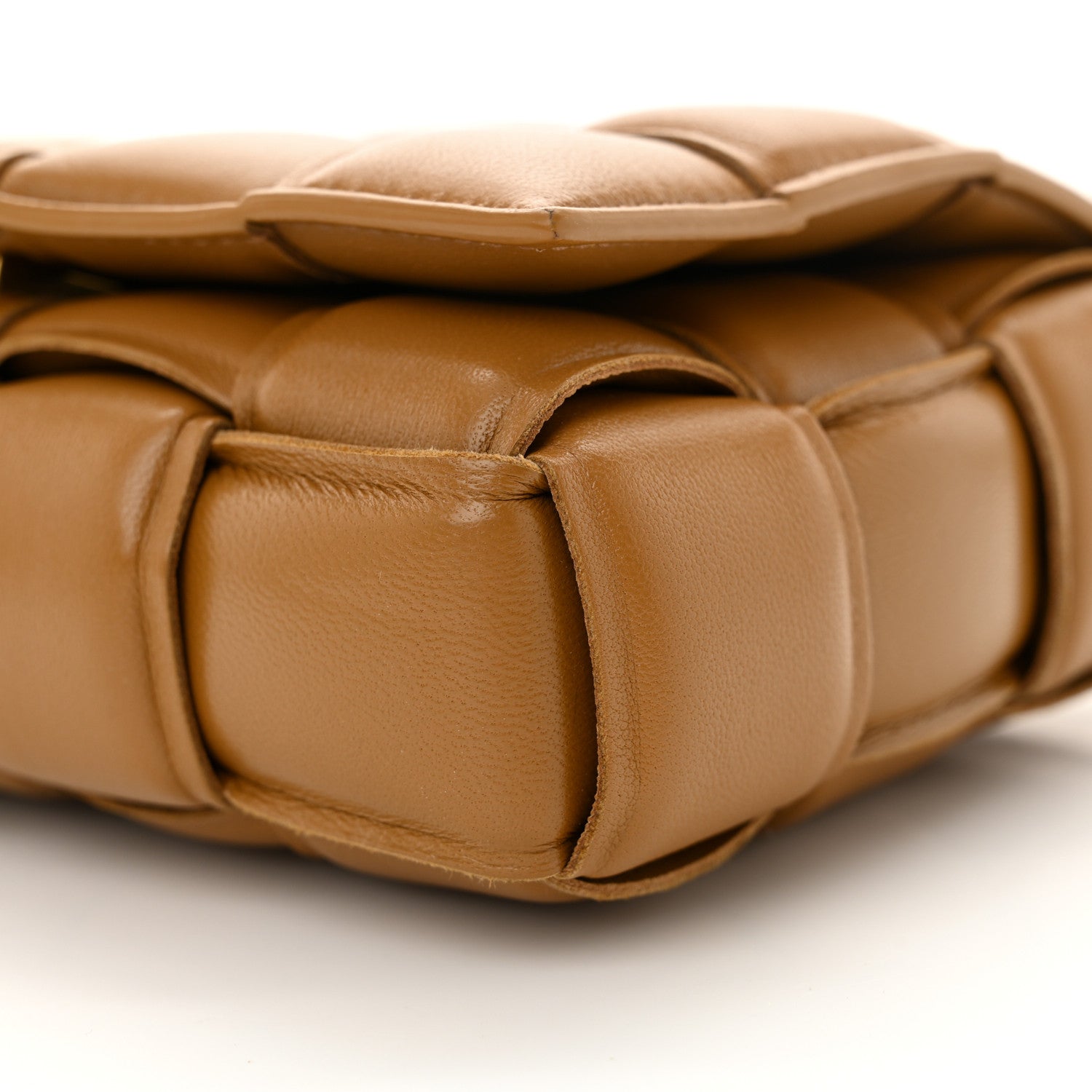 Nappa Maxi Intreccio Small Padded Cassette Crossbody Bag Camel