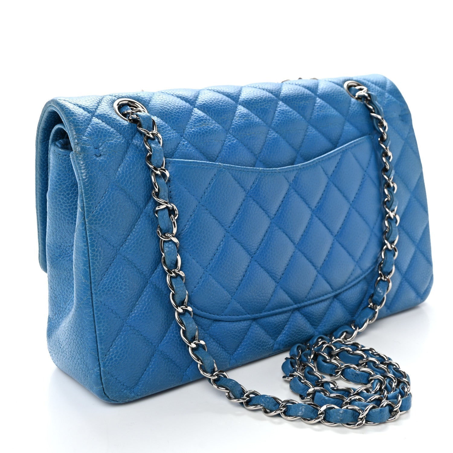 Iridescent Caviar Quilted Medium Double Flap Blue