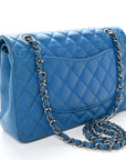 Iridescent Caviar Quilted Medium Double Flap Blue
