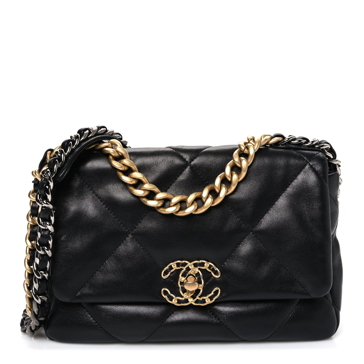 Lambskin Quilted Medium CHNL 19 Flap Black