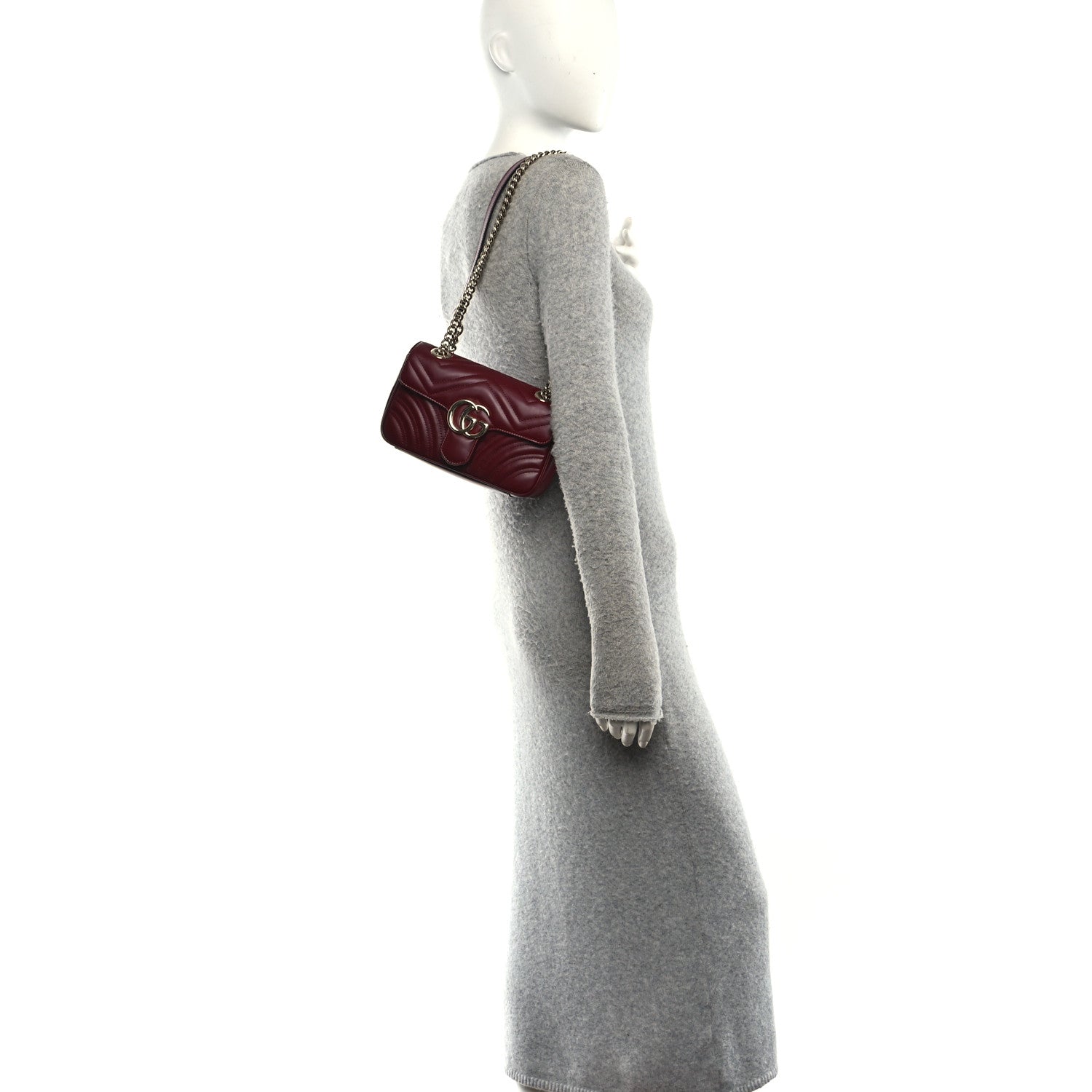 Calfskin Matelasse Mini GG Marmont Shoulder Bag Rosso Ancora