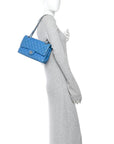 Iridescent Caviar Quilted Medium Double Flap Blue