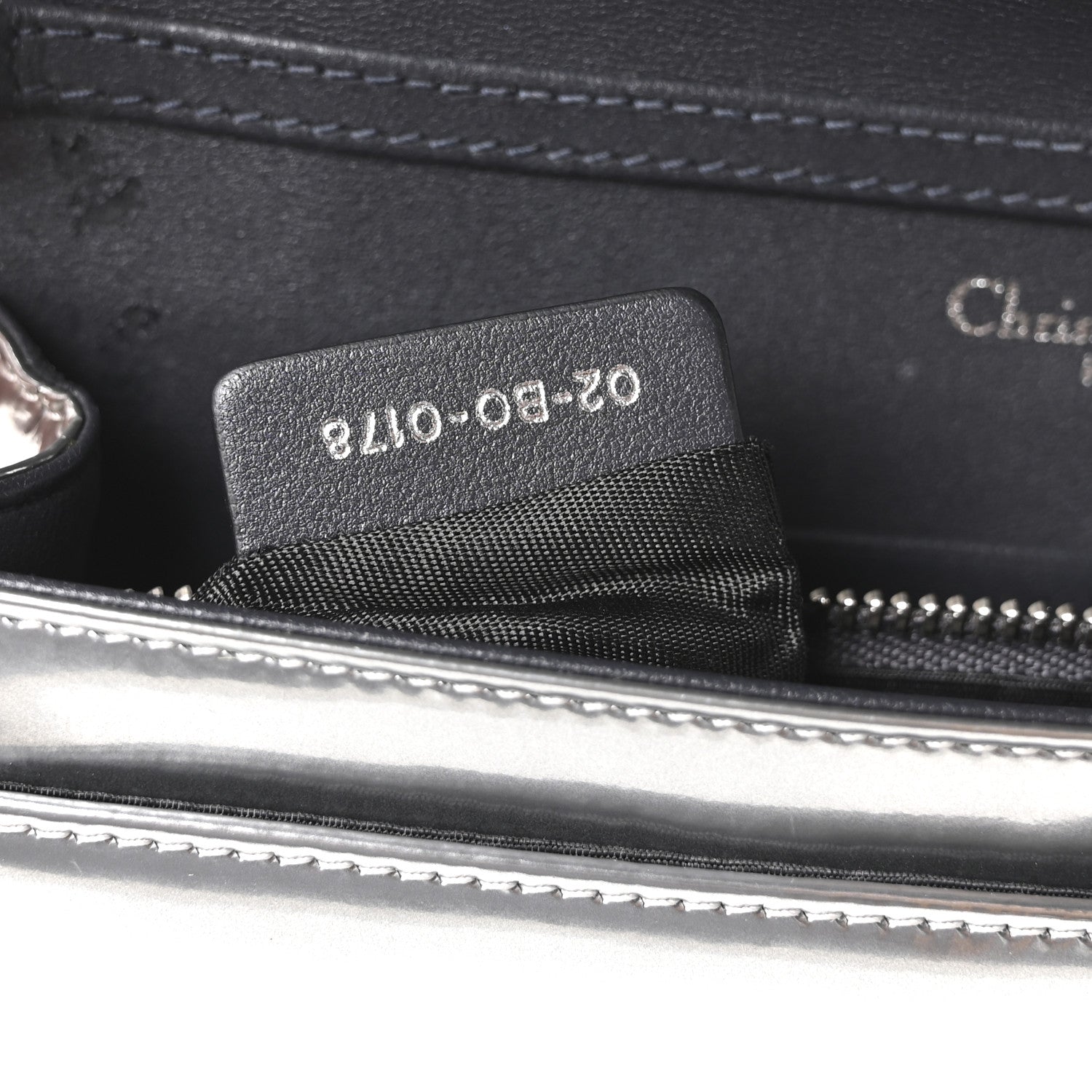 Metallic Patent Micro-Cannage D1ORama Wallet on Chain Pouch Silver