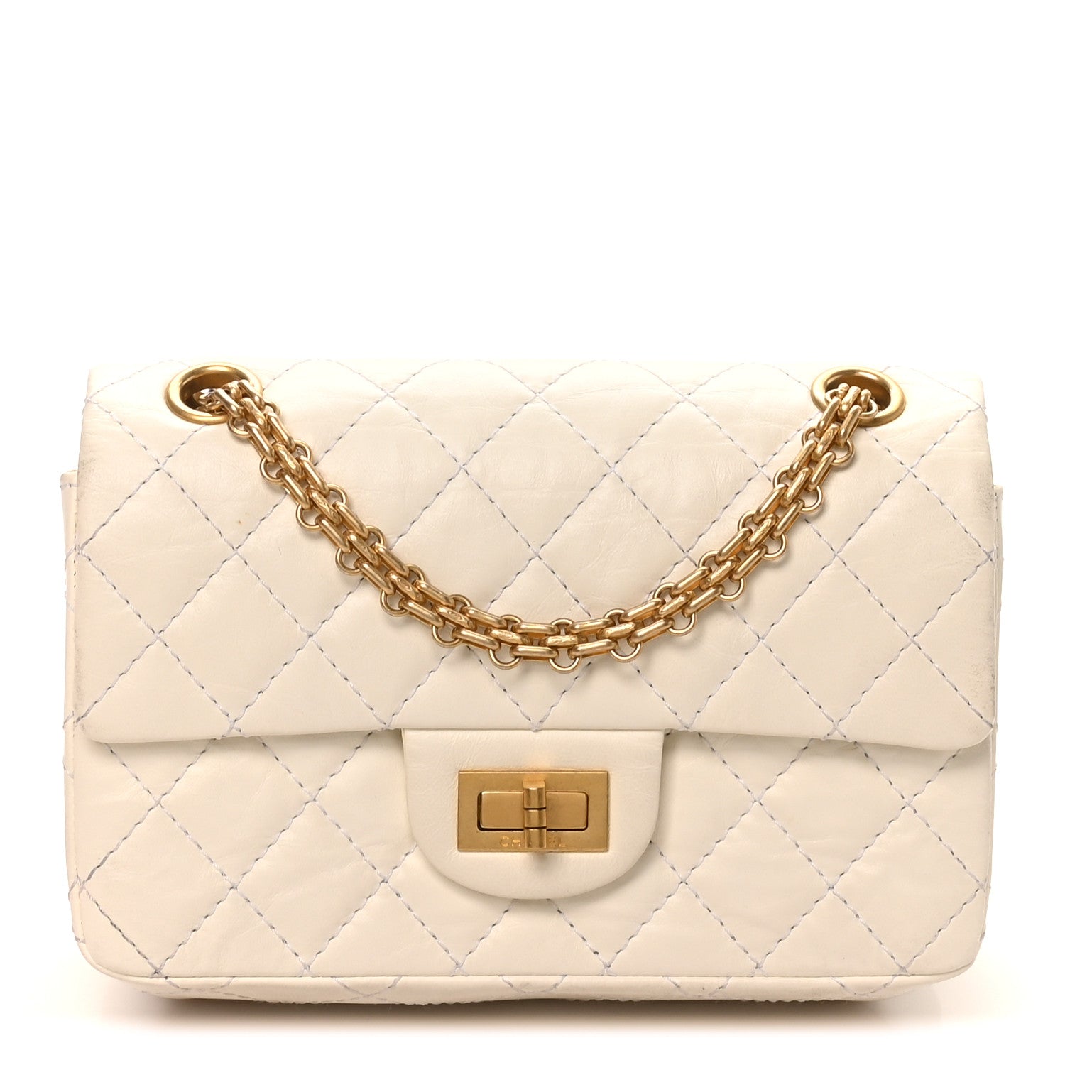 Aged Calfskin Quilted 2.55 Reissue Mini Flap White