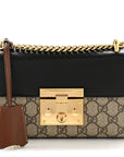 GG Supreme Monogram Calfskin Small Padlock Shoulder Bag Beige Black Cuir