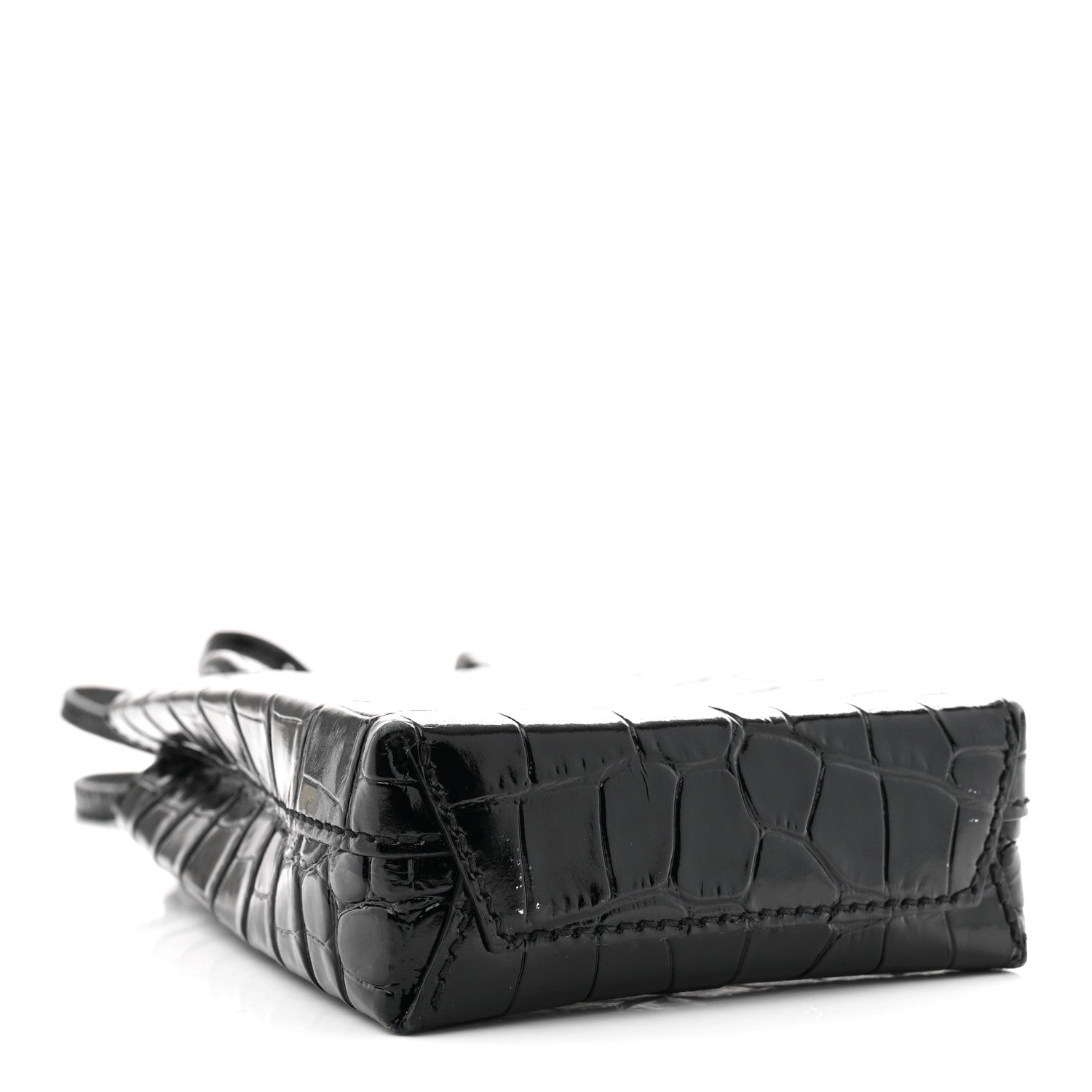 Calfskin Crocodile Embossed Logo Shopping Phone Holder Bag Black