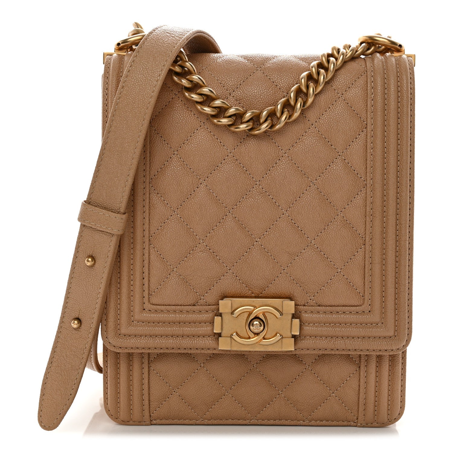 Caviar Quilted North South Boy Flap Beige
