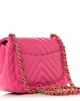 Lambskin Chevron Quilted Mini Square Flap  Pink