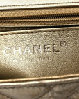 Metallic Crumpled Calfskin Chevron Quilted Mini Square Flap Gold