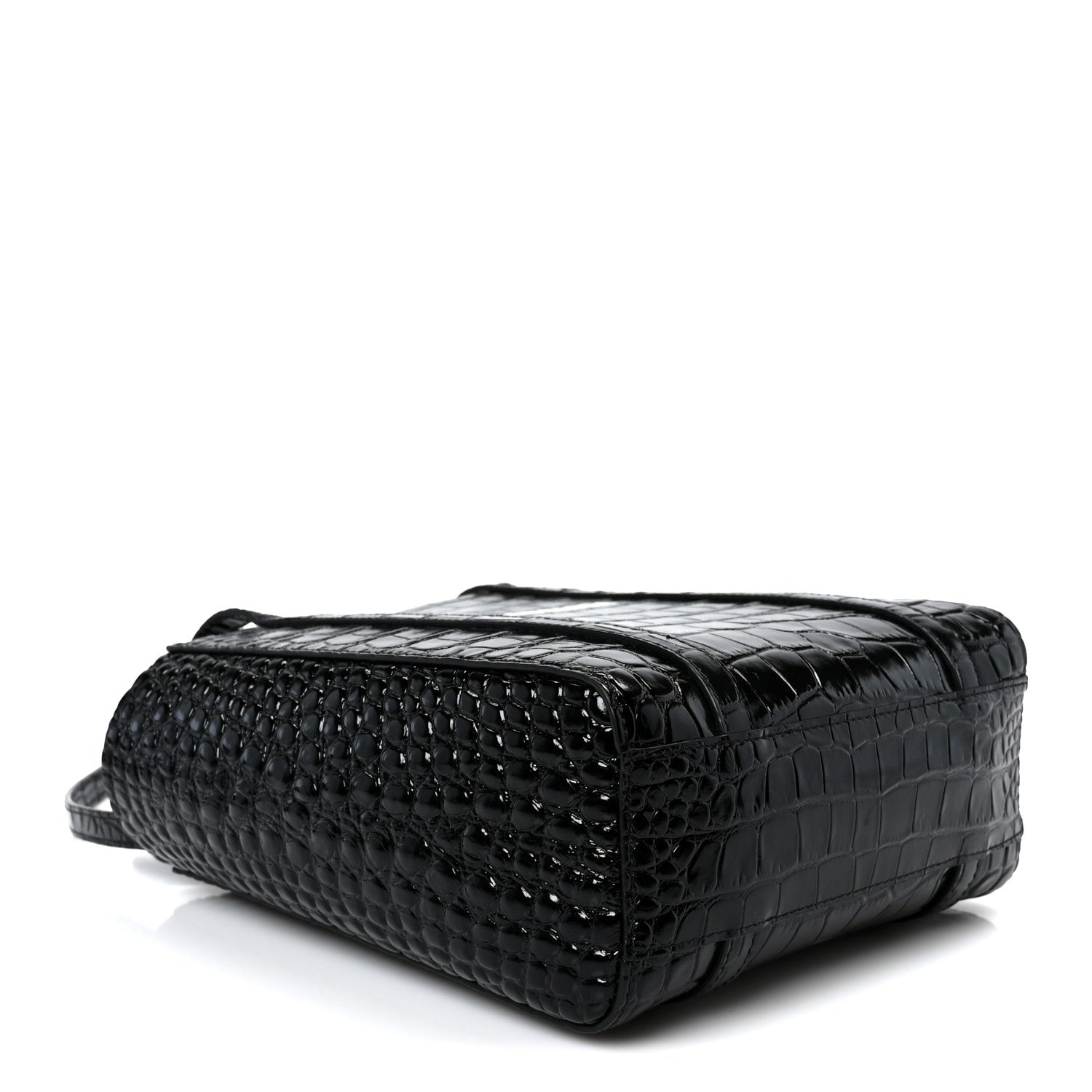 Shiny Calfskin Logo Crocodile Embossed XXS Everyday Tote  Black
