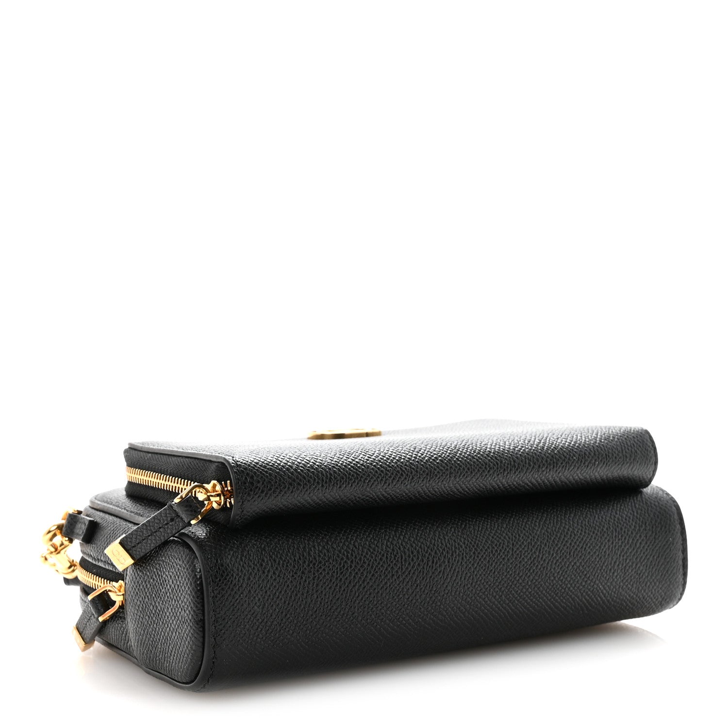 Grained Calfskin Caro Double Pouch Black