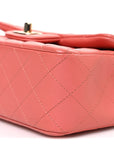 Iridescent Lambskin Quilted Mini Rectangular Flap Pink