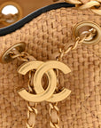 Braided Raffia Calfskin Quilted Mini CHNL 25 Handbag Beige Black