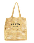 Yarn Raffia Effect Crochet Logo Embroidered Tote Bag Naturale