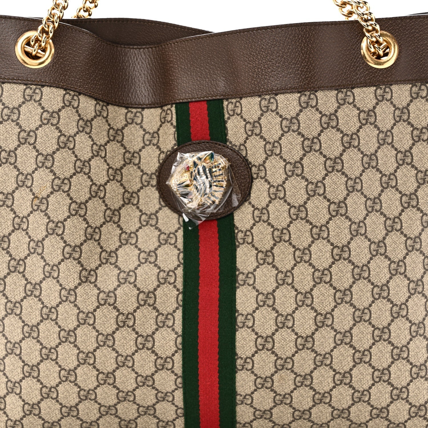 GG Supreme Monogram Large Rajah Chain Tote Beige New Acero